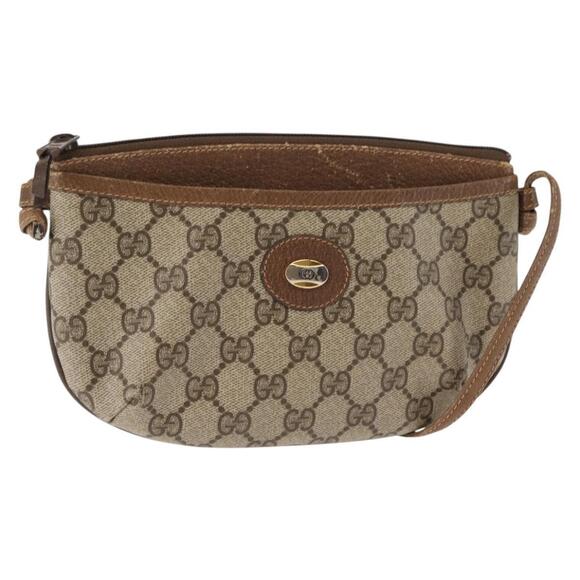 GUCCI GG Supreme Shoulder Bag PVC Beige Gold Auth ep11393
